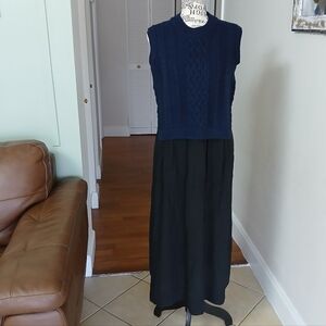 NWT Sea New York Layered Navy Wool Sweater Vest with‎ Black Silk Midi Bottom
